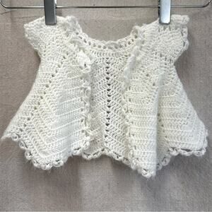Vintage white/silver hand knit baby infant‎ open cardigan newborn 0-3 Months